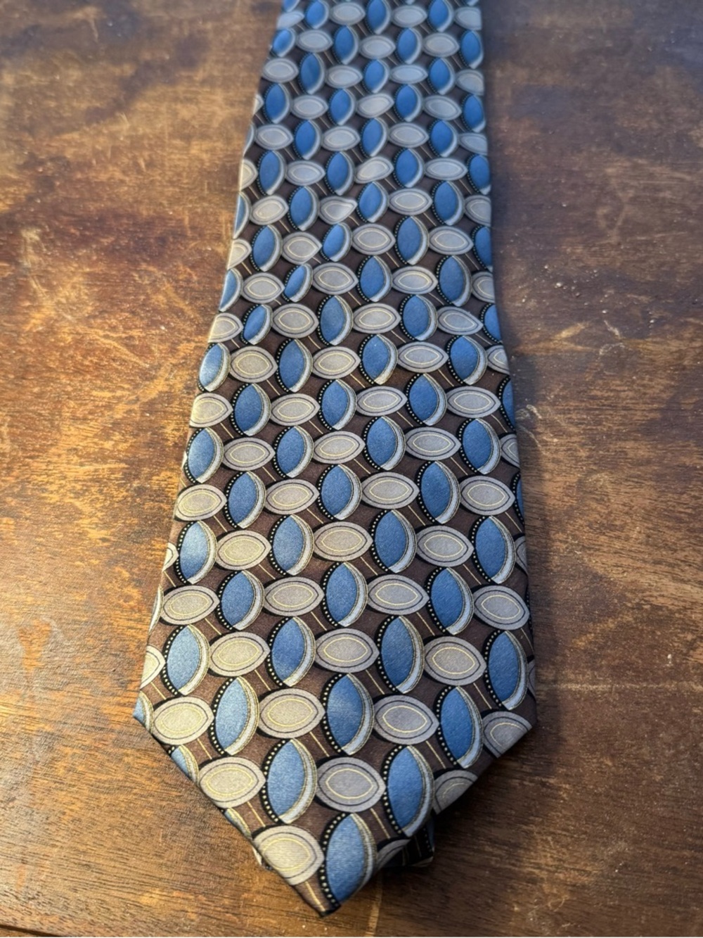 Stafford Blue and Brown Geometric Silk Tie
